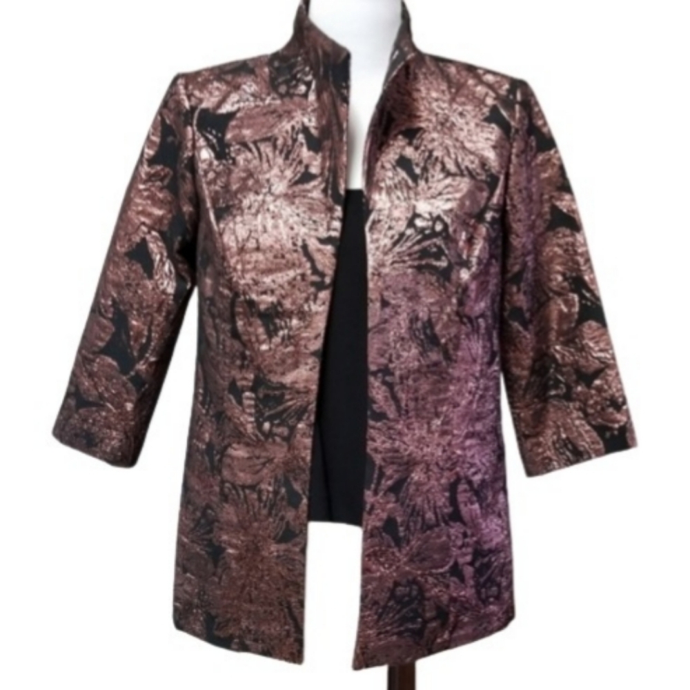 🆕️⬇️🎉HOST PICK🎉 Alex Evenings Floral Metallic Jacquard Stand Collar Twinset - Picture 2 of 9